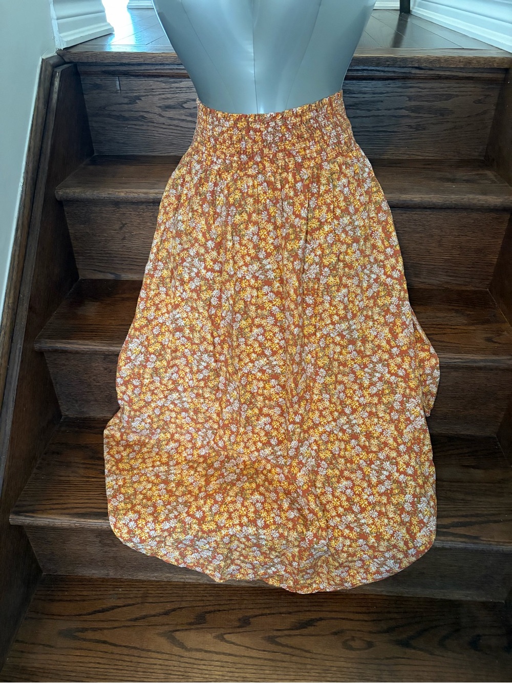 Final Touch Floral Smocked Midi Skirt - Yellow, Orange, White